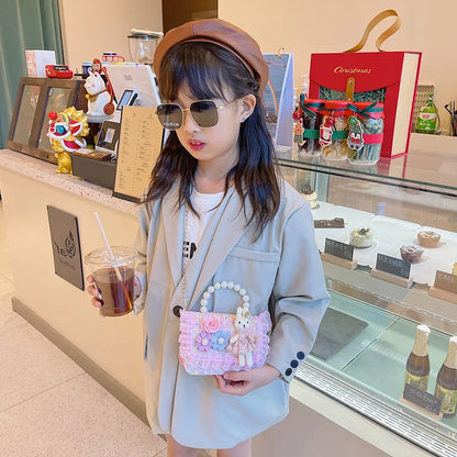 Girl Crossbody Bag Princess Pearl Handbag Cartoon Cute Rabbit Chain Shoulder Messenger Bag Children's Accessories Coin Pouch