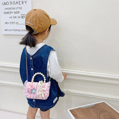 Girl Crossbody Bag Princess Pearl Handbag Cartoon Cute Rabbit Chain Shoulder Messenger Bag Children's Accessories Coin Pouch
