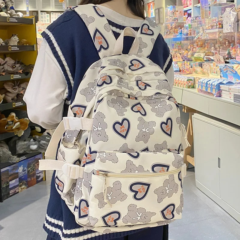 Girl Cute Cartoon Printing Travel Book Ladies Waterproof College Backpack Kawaii Women School Bag Fashion Laptop Female Book Bag