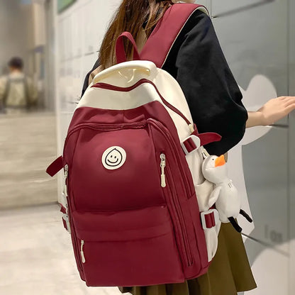Girl Cute Red Travel School Bag Lady Leisure Trendy Women Nylon Laptop Book Bag Fashion Female Cool Student College Backpack New