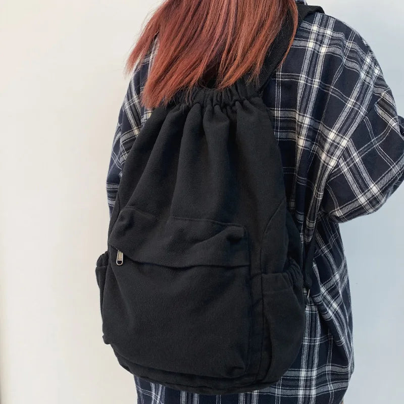 Girl Drawstring Canvas School Bag Cool White Women Travel Backpack Female Trendy Book Bag Ladies Laptop College Backpack Fashion