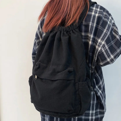 Girl Drawstring Canvas School Bag Cool White Women Travel Backpack Female Trendy Book Bag Ladies Laptop College Backpack Fashion