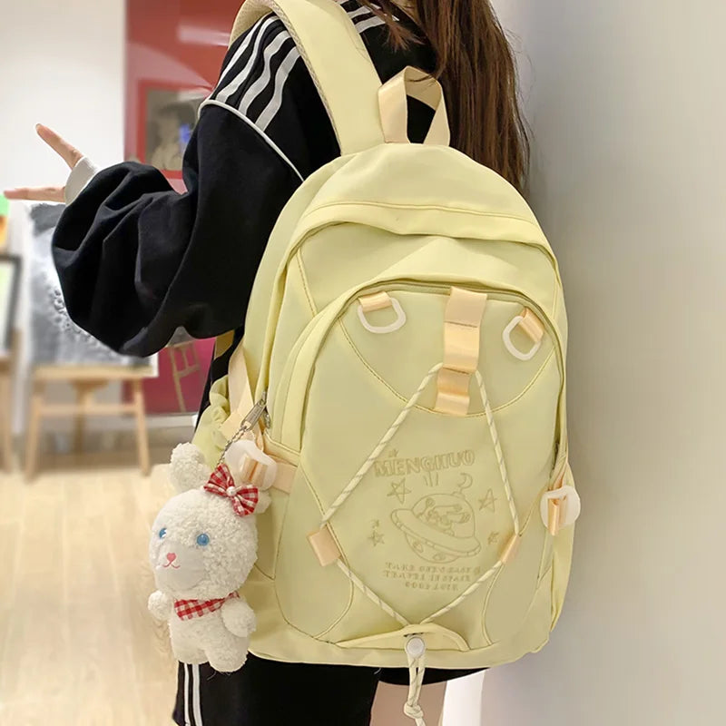 Girl Embroidery Kawaii Nylon Leisure School Backpack Lady Cute Fashion Female Travel College Backpack Cool Women Laptop Book Bag