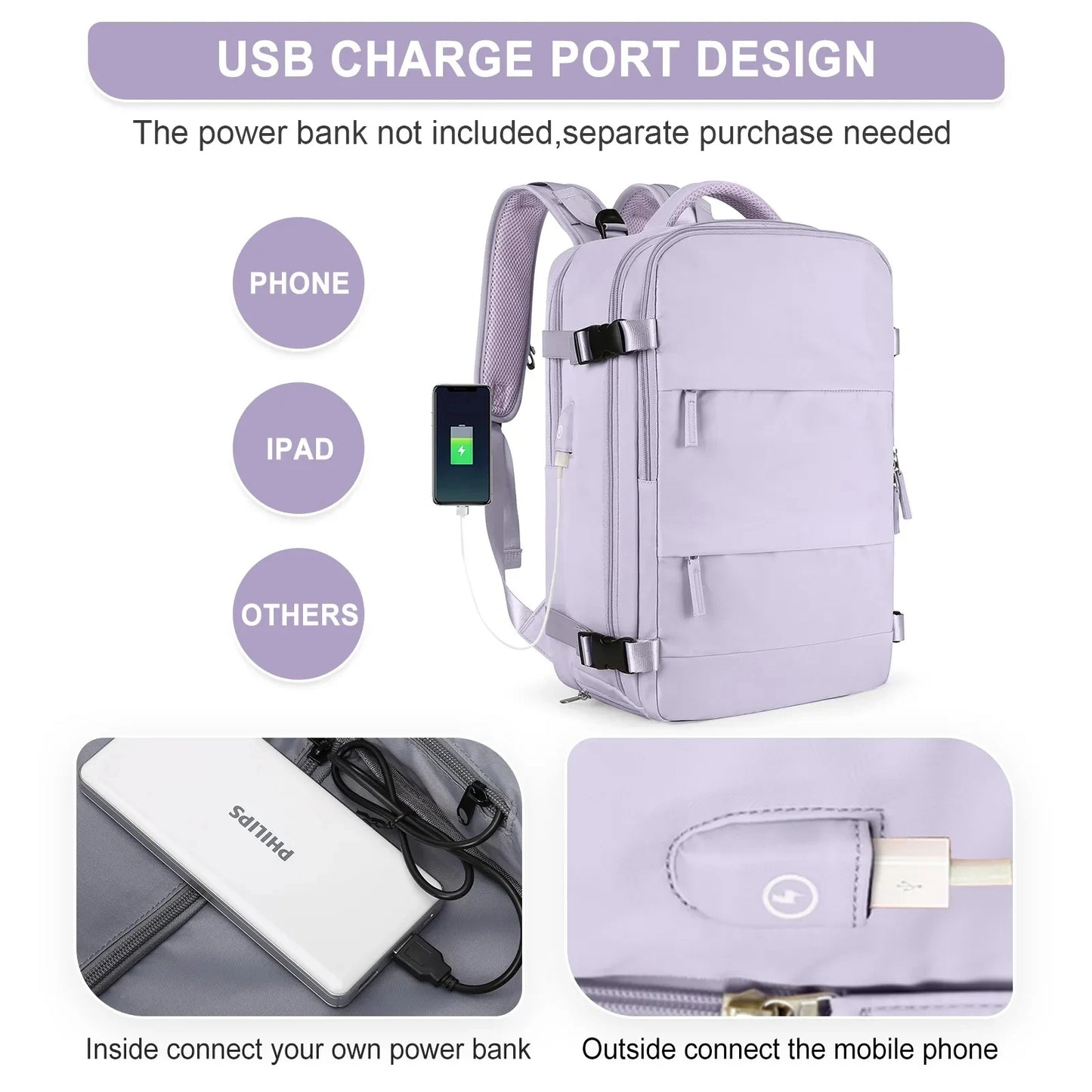 Girl Extendible Travel Backpack Unisex Laptop Bag Women Large Luggage Bags Men's Students Business Trip USB Charge Mochila