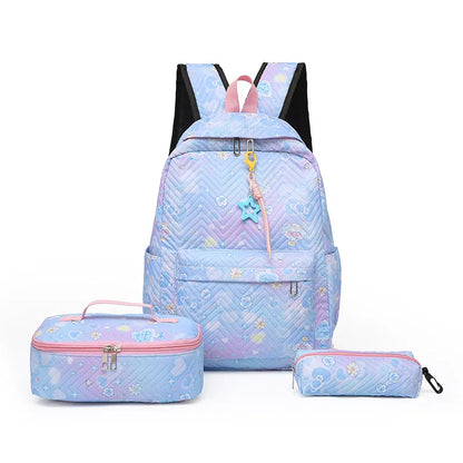 Girl Flower Printed Primary Junior High University  Bookbag Lunch Bag Pencil Case 3pcs Backpack Sets Youth School Backpacks