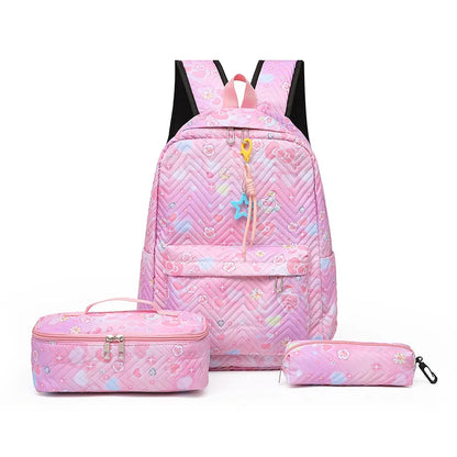 Girl Flower Printed Primary Junior High University  Bookbag Lunch Bag Pencil Case 3pcs Backpack Sets Youth School Backpacks