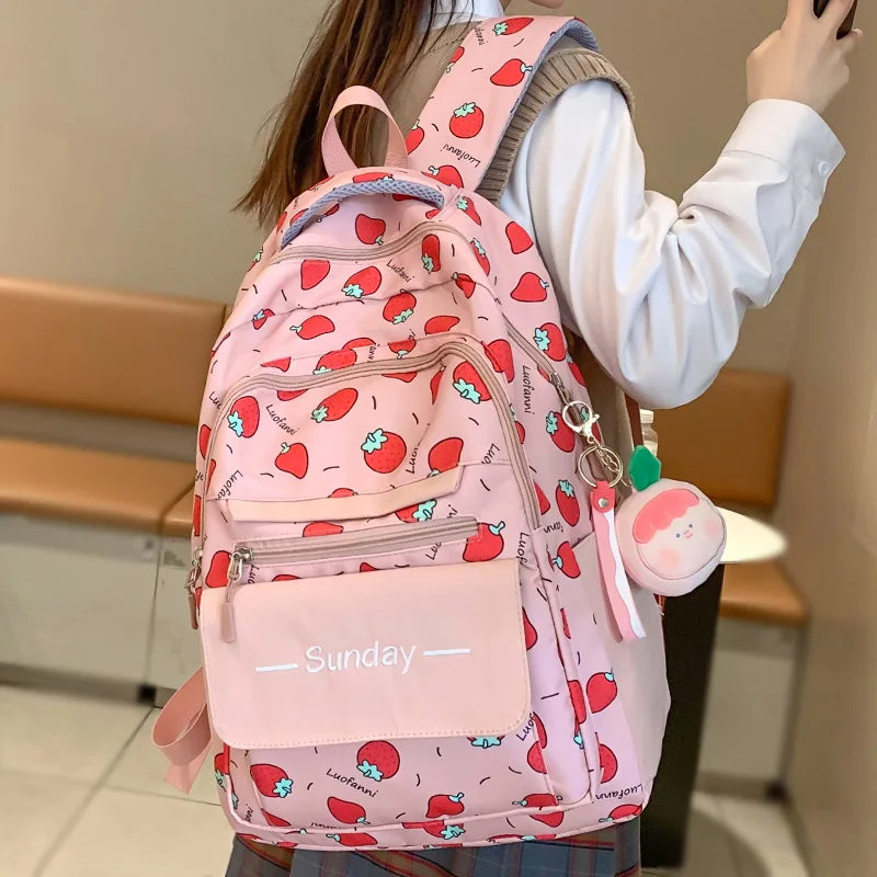 Girl High Capacity Nylon Kawaii Printing Lady School Bag Waterproof Women Laptop Book Bag Female Travel College Backpack Fashion