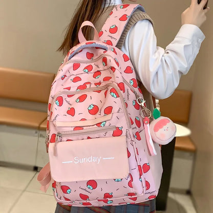 Girl High Capacity Nylon Kawaii Printing Lady School Bag Waterproof Women Laptop Book Bag Female Travel College Backpack Fashion