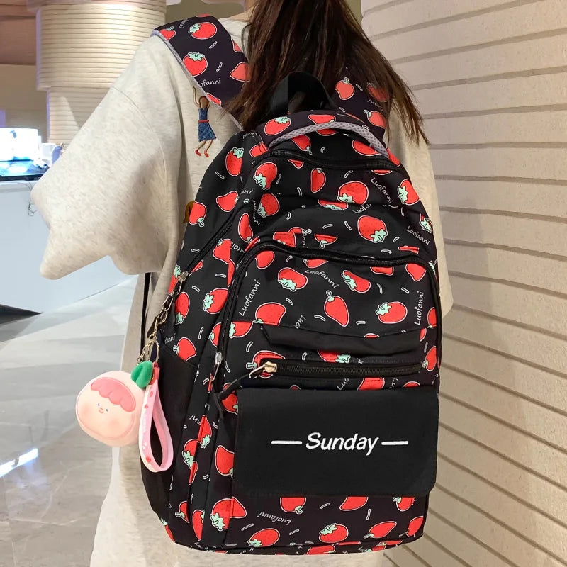 Girl High Capacity Nylon Kawaii Printing Lady School Bag Waterproof Women Laptop Book Bag Female Travel College Backpack Fashion