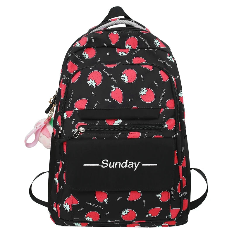 Girl High Capacity Nylon Kawaii Printing Lady School Bag Waterproof Women Laptop Book Bag Female Travel College Backpack Fashion
