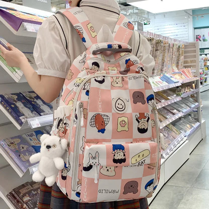 Girl High Capacity Nylon Printing School Bag Ladies Cute Cartoon Pattern Laptop Fashion Female Travel Bag College Backpack Women