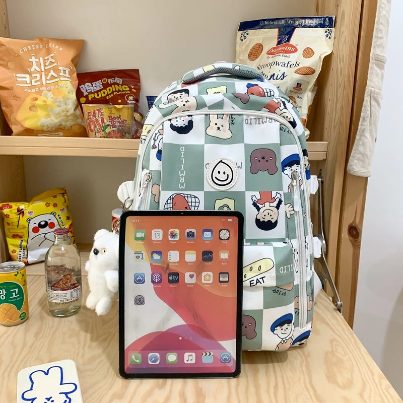 Girl High Capacity Nylon Printing School Bag Ladies Cute Cartoon Pattern Laptop Fashion Female Travel Bag College Backpack Women