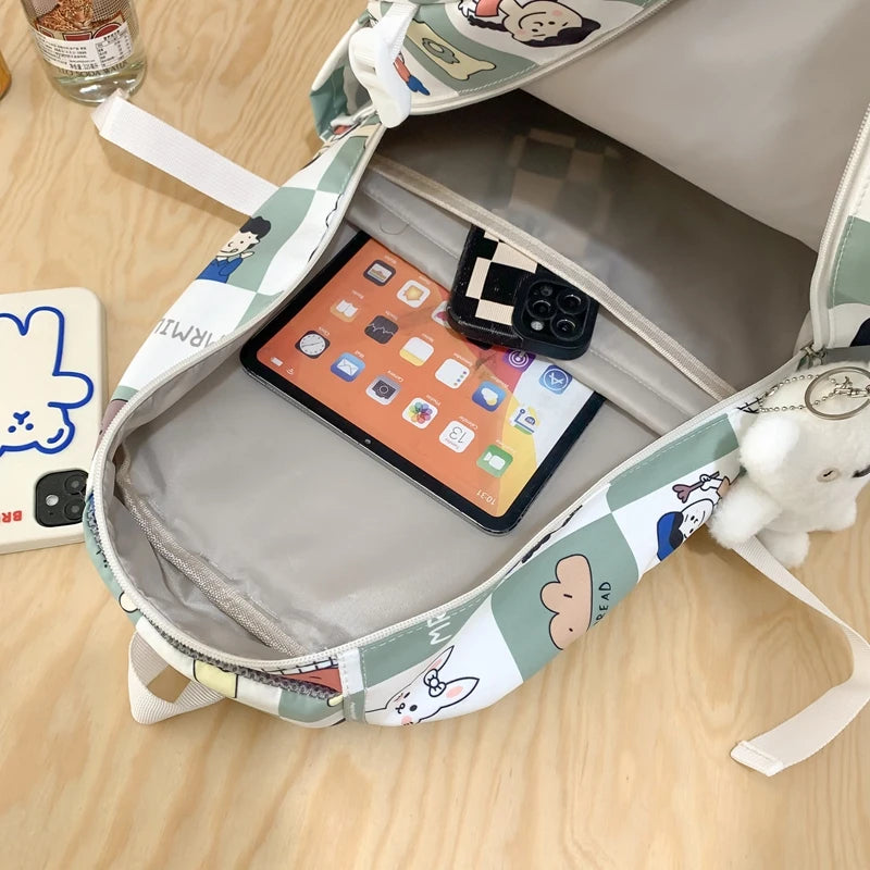 Girl High Capacity Nylon Printing School Bag Ladies Cute Cartoon Pattern Laptop Fashion Female Travel Bag College Backpack Women