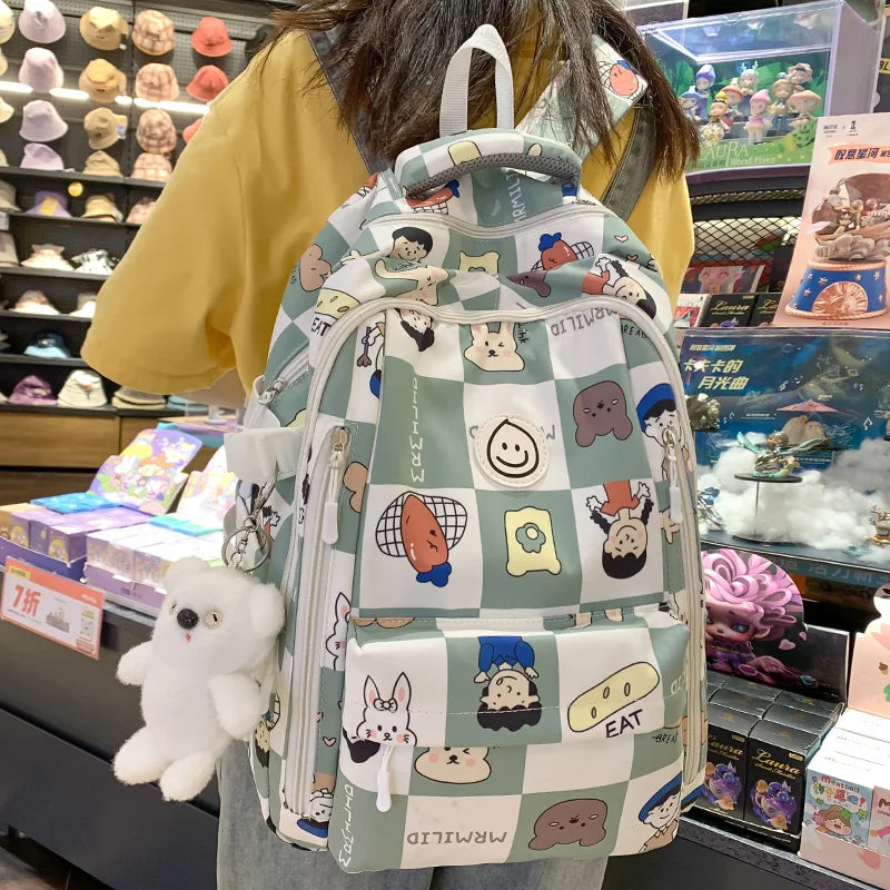 Girl High Capacity Nylon Printing School Bag Ladies Cute Cartoon Pattern Laptop Fashion Female Travel Bag College Backpack Women