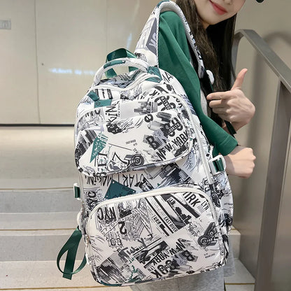 Girl Kawaii Graffiti Printing Backpack Trendy Women Laptop Bags Female Travel Nylon Cute College Backpack Fashion Lady Book Cool