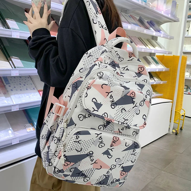 Girl Kawaii Graffiti Printing Backpack Trendy Women Laptop Bags Female Travel Nylon Cute College Backpack Fashion Lady Book Cool