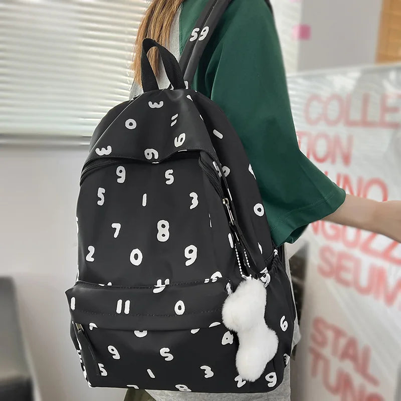 Girl Kawaii New Number Printing Trendy College Backpack Women Laptop SchoolBag Female Cute Backpack Fashion Lady Travel Book Bag