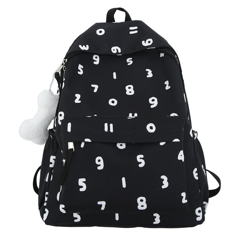 Girl Kawaii New Number Printing Trendy College Backpack Women Laptop SchoolBag Female Cute Backpack Fashion Lady Travel Book Bag