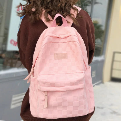 Girl Kawaii Plaid School Backpack Female Travel College Backpack Fashion Lattice Lady Cute Book Trendy Women Laptop Student Bags