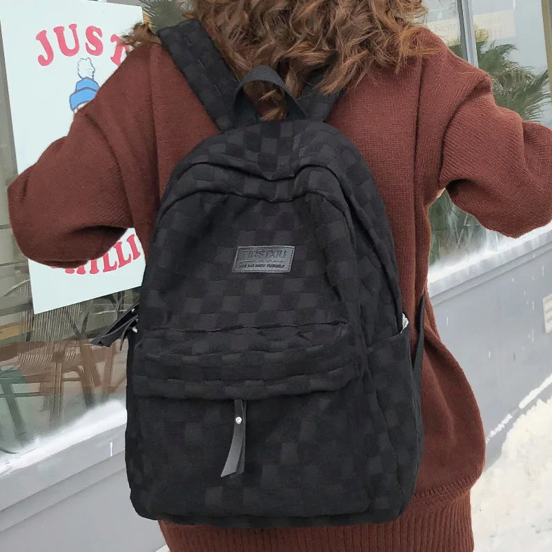 Girl Kawaii Plaid School Backpack Female Travel College Backpack Fashion Lattice Lady Cute Book Trendy Women Laptop Student Bags