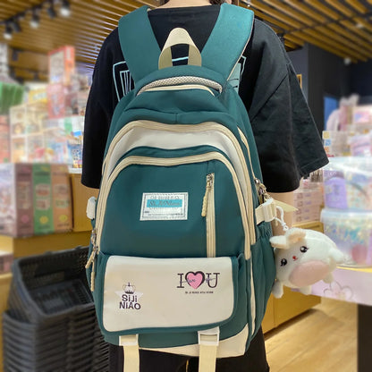 Girl Laptop High Capacity School Bag Women Green Kawaii Book Bag Fashion Female Nylon College Backpack Ladies Cute Travel Trendy
