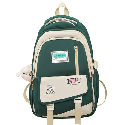 Girl Laptop High Capacity School Bag Women Green Kawaii Book Bag Fashion Female Nylon College Backpack Ladies Cute Travel Trendy