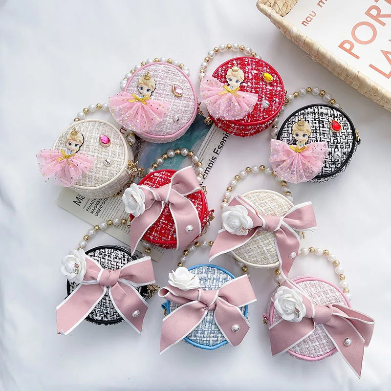 Girl Messenger Bag Cute Kids Coin Purse Small Wallet Pearl Bag Princess Shoulder Packet Baby Candy Handbag Children's Day Gift