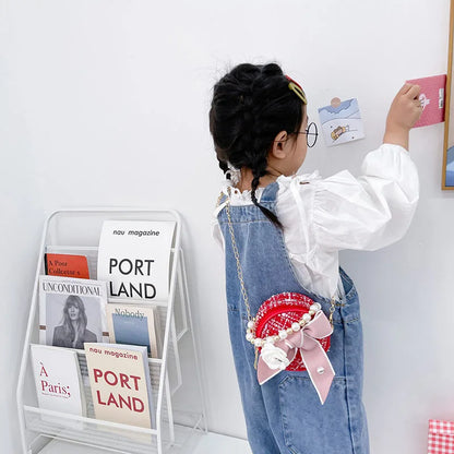 Girl Messenger Bag Cute Kids Coin Purse Small Wallet Pearl Bag Princess Shoulder Packet Baby Candy Handbag Children's Day Gift