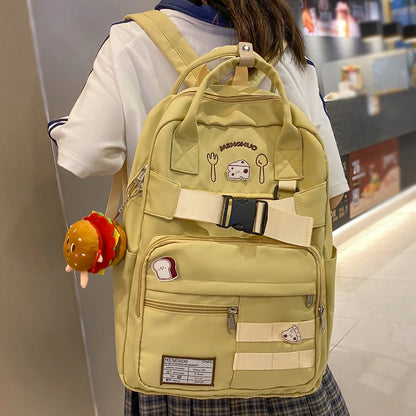 Girl Nylon School Bag Lady Badge Student Kawaii Waterproof Laptop Cool Fashion Female Travel Book Bag Women College Backpack New