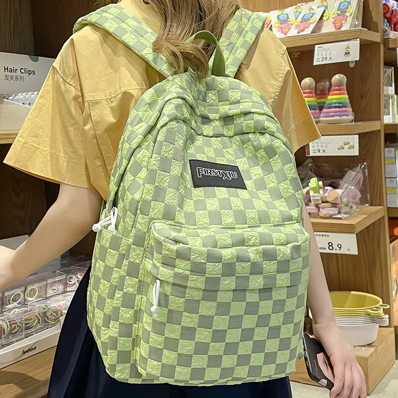 Girl Plaid School Bag Trendy Female Laptop College Backpack Ladies Lattice Book Bags Fashion Women Cute Harajuku Backpack Kawaii