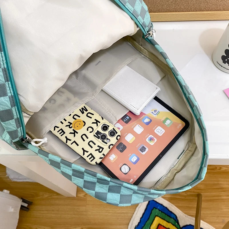 Girl Plaid School Bag Trendy Female Laptop College Backpack Ladies Lattice Book Bags Fashion Women Cute Harajuku Backpack Kawaii