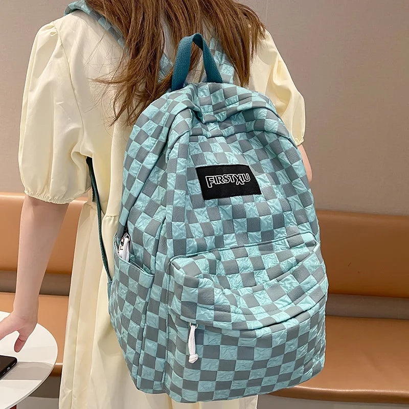 Girl Plaid Travel Book Backpack Trendy Ladies Kawaii College Backpack Fashion Women Lattice School Bag Female Laptop Student Bag
