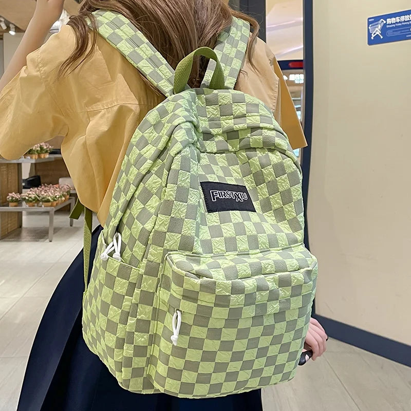 Girl Plaid Travel Book Backpack Trendy Ladies Kawaii College Backpack Fashion Women Lattice School Bag Female Laptop Student Bag