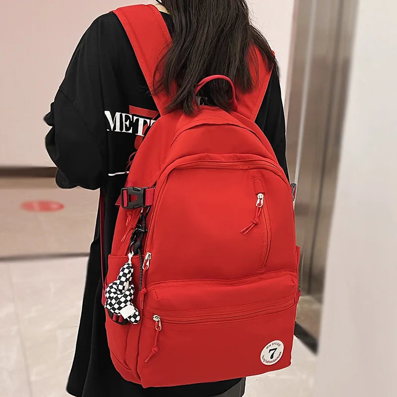 Girl Red High Capacity Boy School Bag Male Women Travel Book Bag Female College Backpack Men Lady Laptop Packet Fashion Teenager