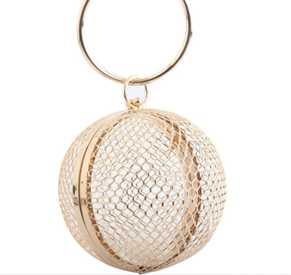 Girl Round Ball Gold Clutch Purse for Women Basketball Evening Bags Rhinestone Handbags Ladies Party wedding Dinner clutch Bag