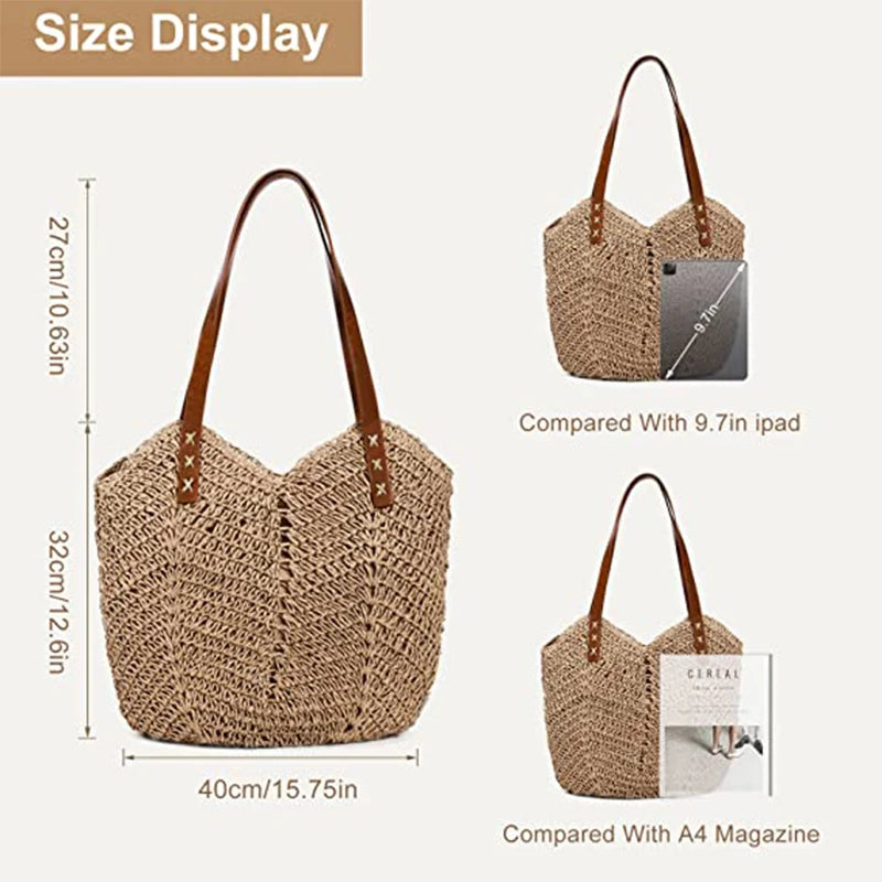 Girl Straw Bag for Women Summer Beach Bag Soft Woven Tote Bag Large Rattan Shoulder Bag for Vacation Travel Shopping Bags