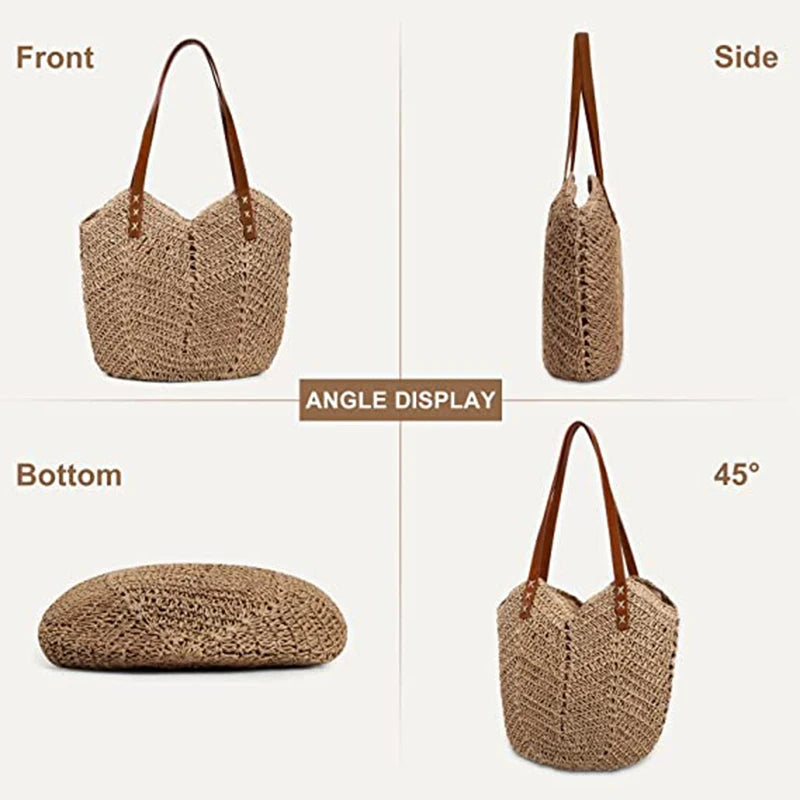 Girl Straw Bag for Women Summer Beach Bag Soft Woven Tote Bag Large Rattan Shoulder Bag for Vacation Travel Shopping Bags