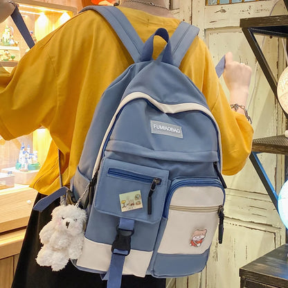 Girl Student Harajuku Backpack Cute Nylon Women Badge School Bag College Lady Kawaii Backpack Female Fashion Bag Book Trendy New