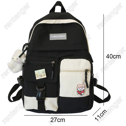Girl Student Harajuku Backpack Cute Nylon Women Badge School Bag College Lady Kawaii Backpack Female Fashion Bag Book Trendy New