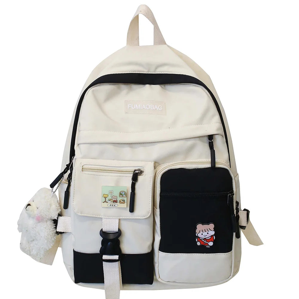 Girl Student Harajuku Backpack Cute Nylon Women Badge School Bag College Lady Kawaii Backpack Female Fashion Bag Book Trendy New