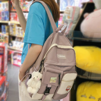 Girl Student Harajuku Backpack Cute Nylon Women Badge School Bag College Lady Kawaii Backpack Female Fashion Bag Book Trendy New