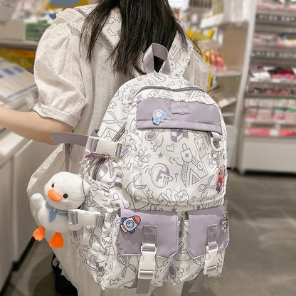 Girl Travel Graffiti Transparent Book Backpack Women Purple Kawaii School Bag Ladies College Backpack Fashion Female Laptop Bags