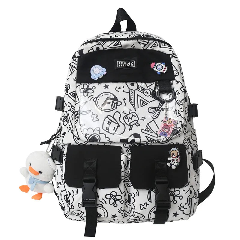 Girl Travel Graffiti Transparent Book Backpack Women Purple Kawaii School Bag Ladies College Backpack Fashion Female Laptop Bags