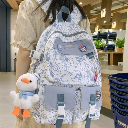 Girl Travel Graffiti Transparent Book Backpack Women Purple Kawaii School Bag Ladies College Backpack Fashion Female Laptop Bags