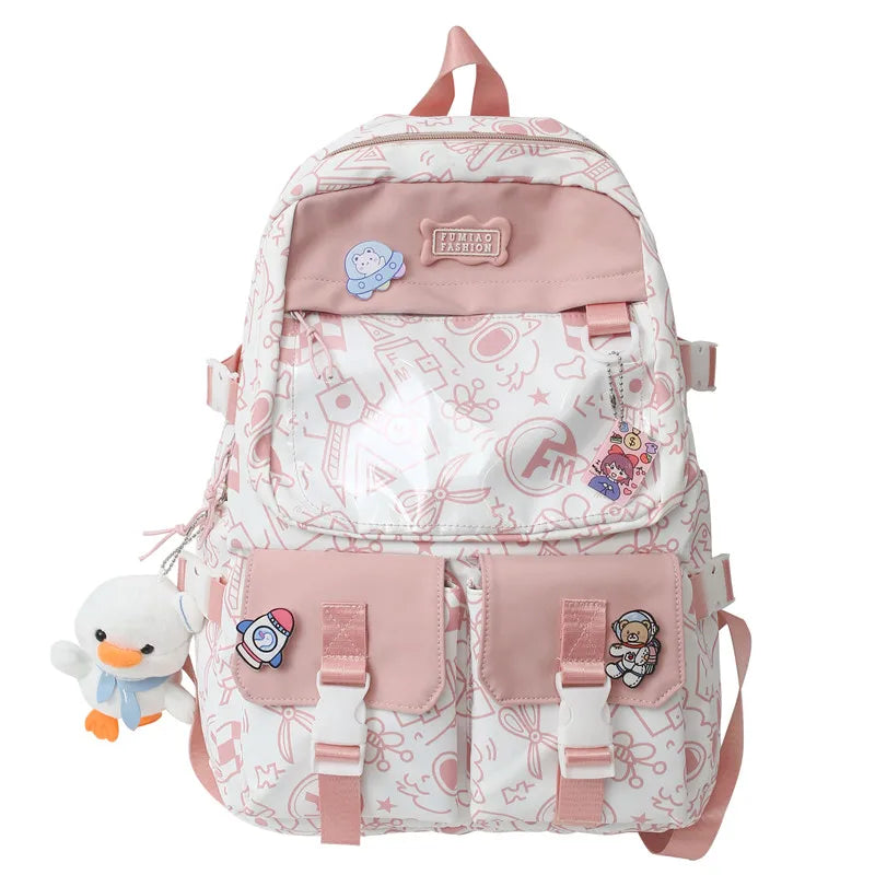 Girl Travel Graffiti Transparent Book Backpack Women Purple Kawaii School Bag Ladies College Backpack Fashion Female Laptop Bags