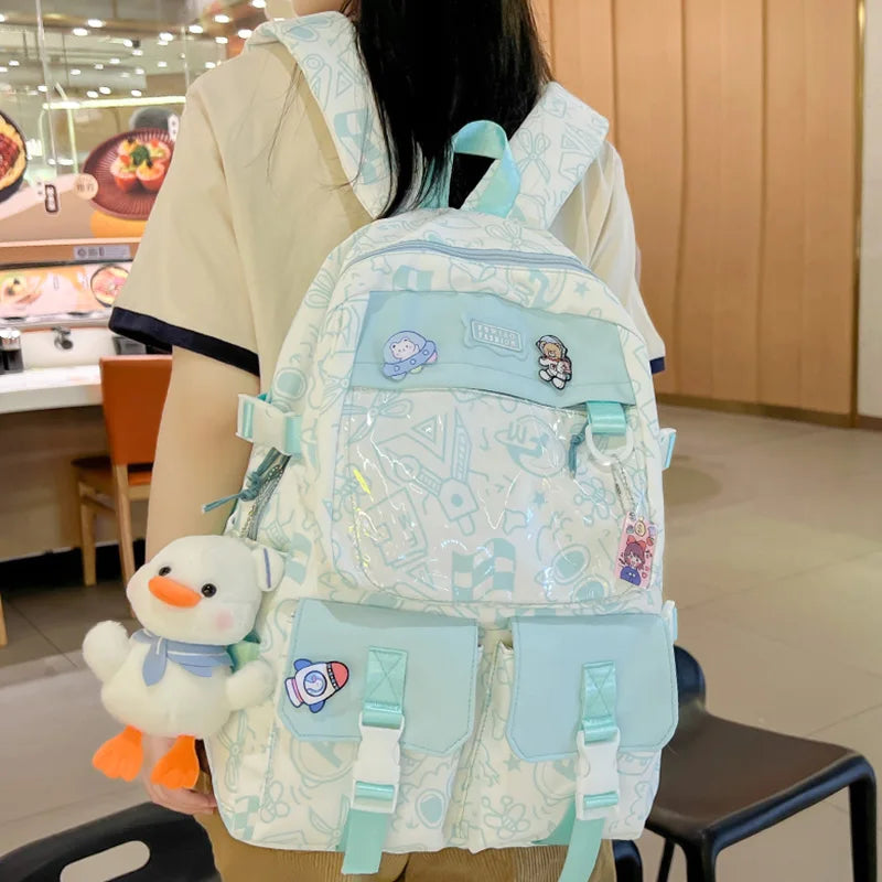 Girl Travel Graffiti Transparent Book Backpack Women Purple Kawaii School Bag Ladies College Backpack Fashion Female Laptop Bags