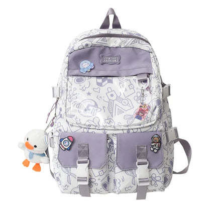 Girl Travel Graffiti Transparent Book Backpack Women Purple Kawaii School Bag Ladies College Backpack Fashion Female Laptop Bags