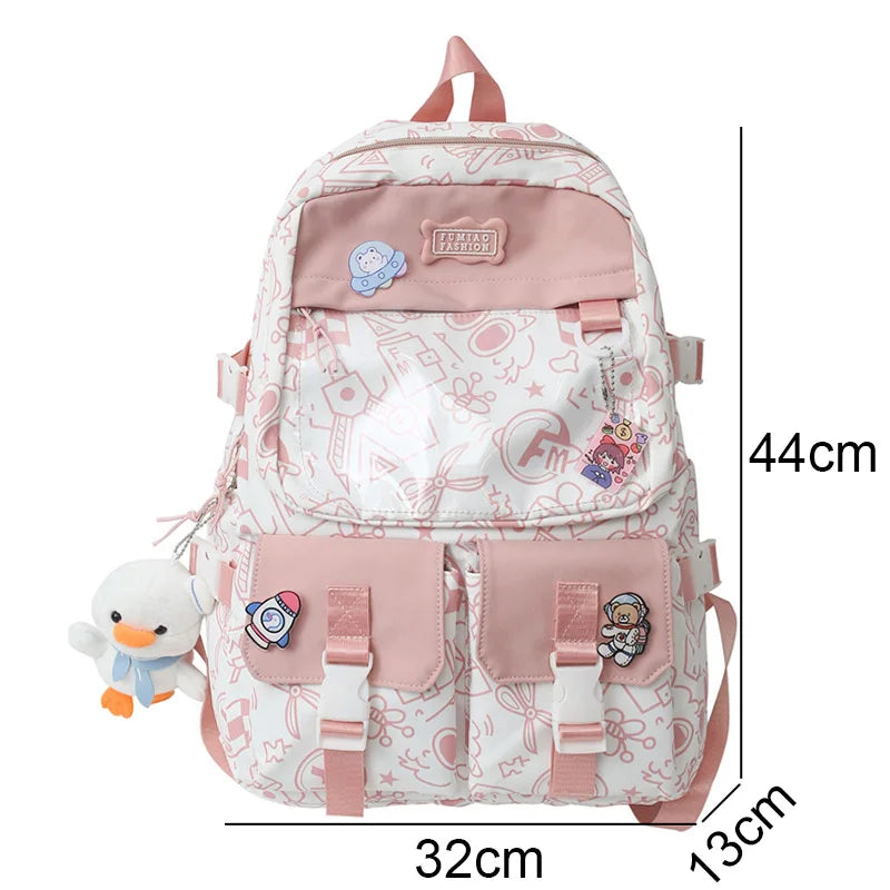 Girl Travel Graffiti Transparent Book Backpack Women Purple Kawaii School Bag Ladies College Backpack Fashion Female Laptop Bags