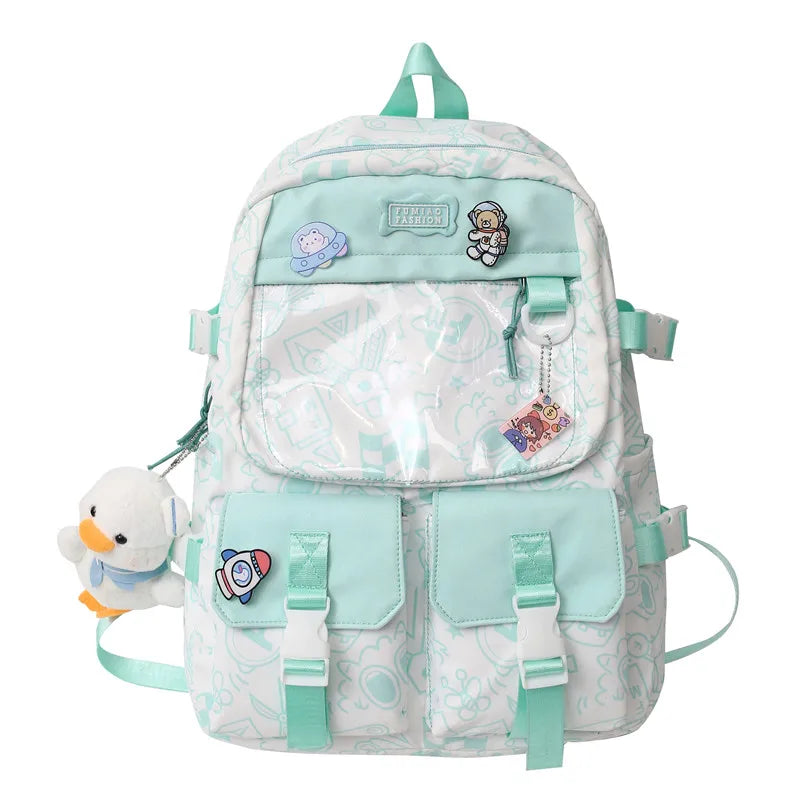 Girl Travel Graffiti Transparent Book Backpack Women Purple Kawaii School Bag Ladies College Backpack Fashion Female Laptop Bags