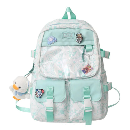 Girl Travel Graffiti Transparent Book Backpack Women Purple Kawaii School Bag Ladies College Backpack Fashion Female Laptop Bags
